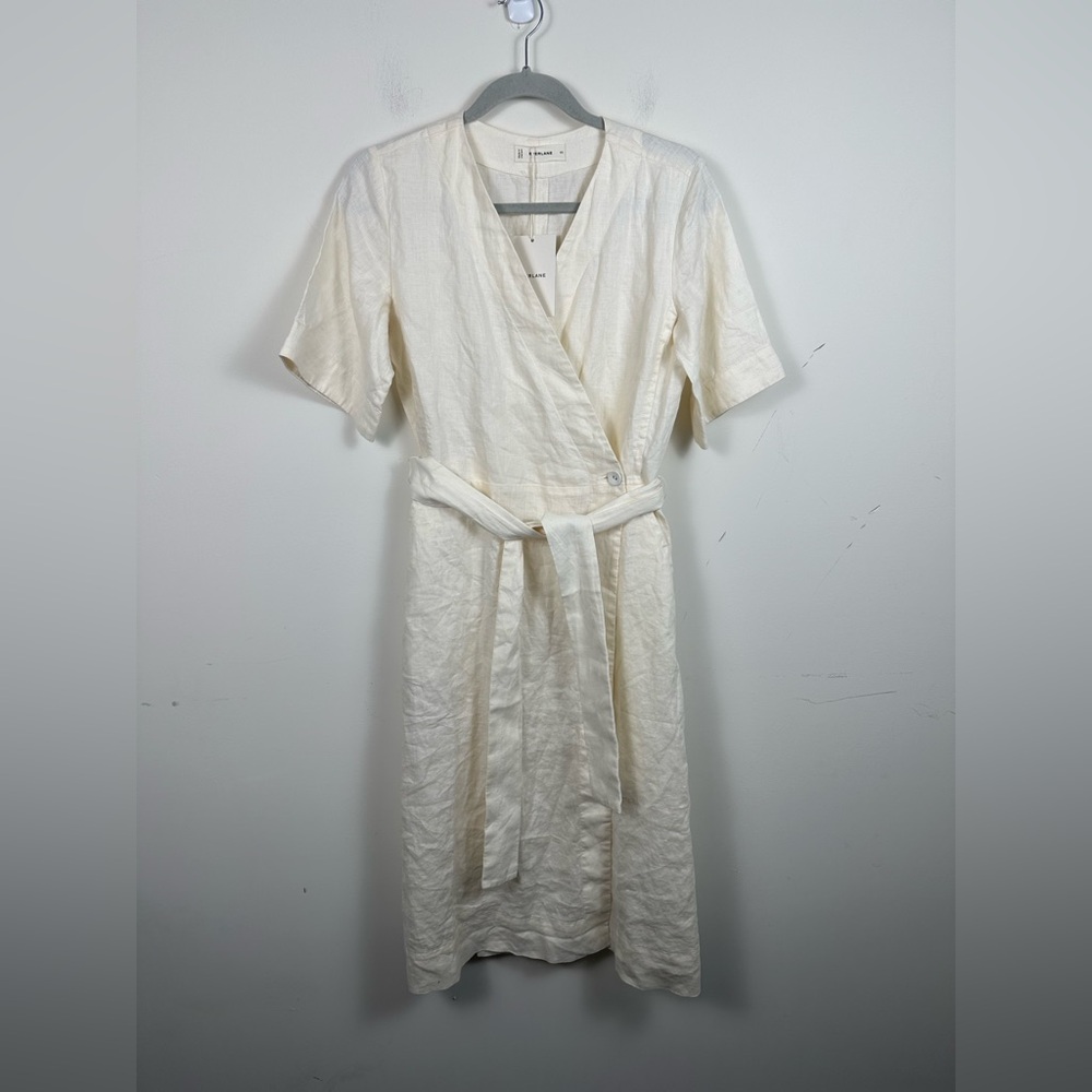 Everlane Cream Wrap Midi Dress with V-Neck and Cuffed Sleeves - Picture 9 of 9